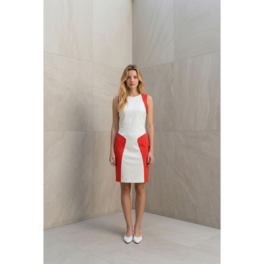 NWT  MSGM Colorblock Bodycon Dress White Orange Sleeveless Italy 4 / 6  (068)